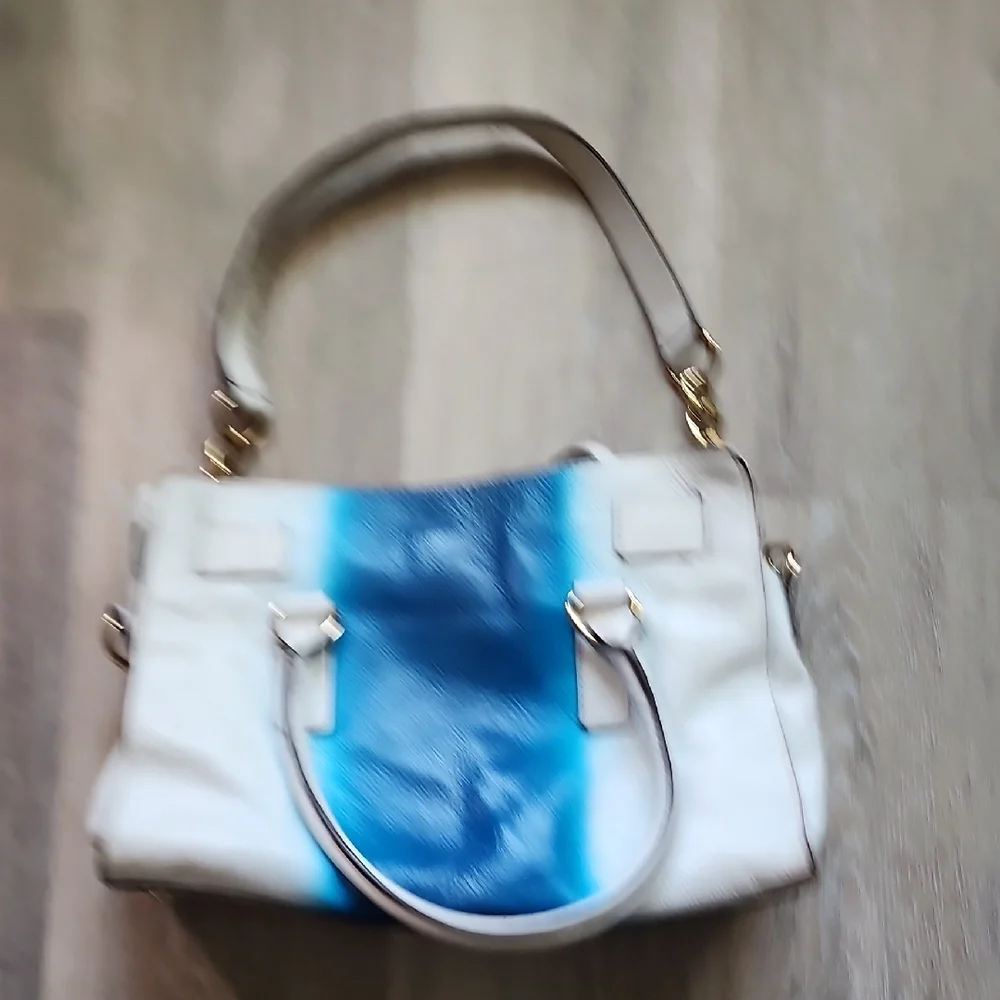 MICHAEL KORS HAMILTON SPRAY WHITE/ SUMMER BLUE EW SATCHEL  LEATHER HANDBAG PURSE
